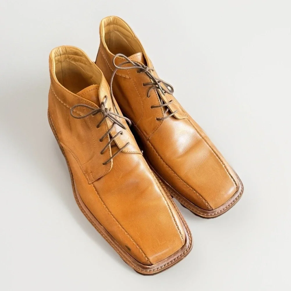 Italian Leather Chukka Boots Made in Italy Cognac Brown EU 41 US 8